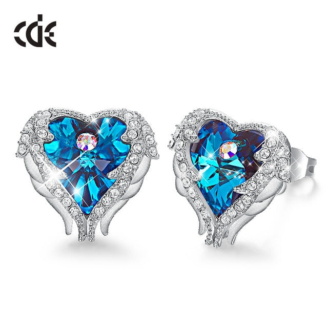 Heart Stud Earrings with Crystals