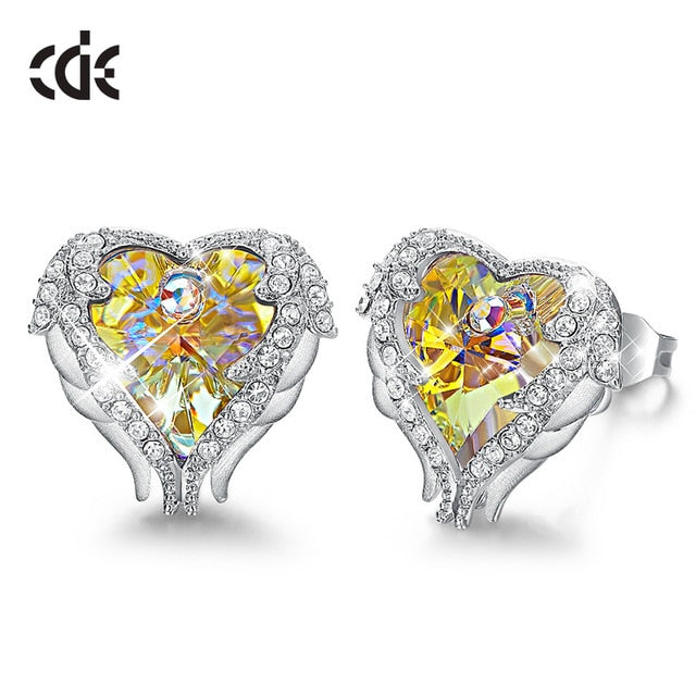 Heart Stud Earrings with Crystals