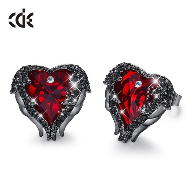 Heart Stud Earrings with Crystals