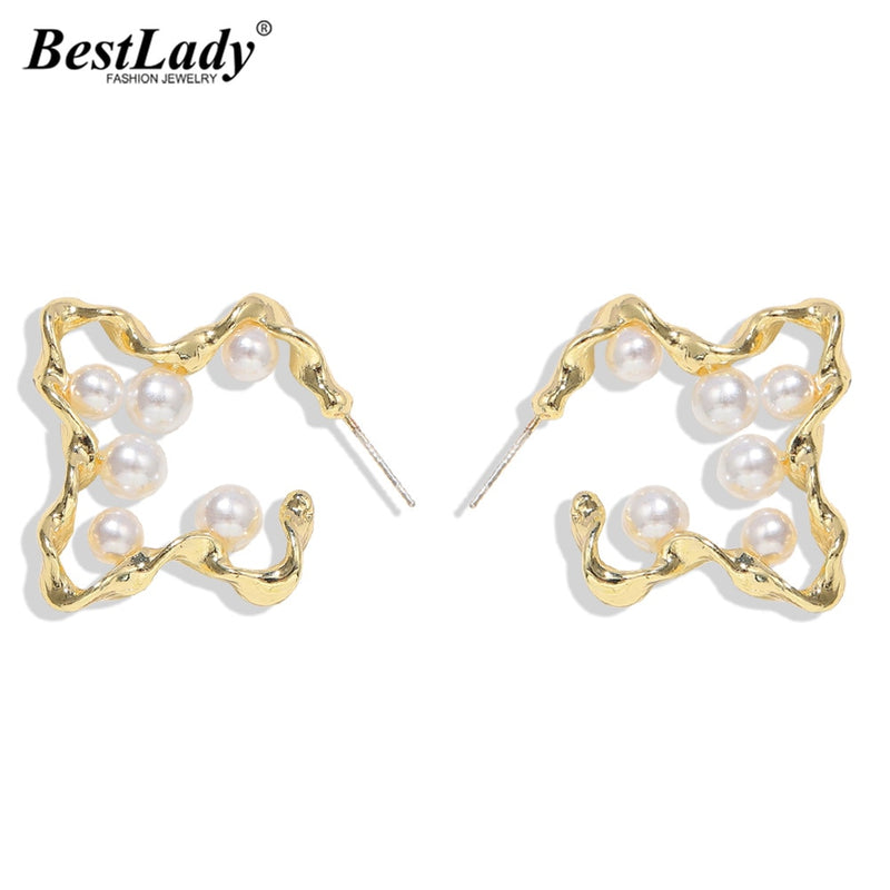 Simulated Pearls Trendy Hoop Earrings