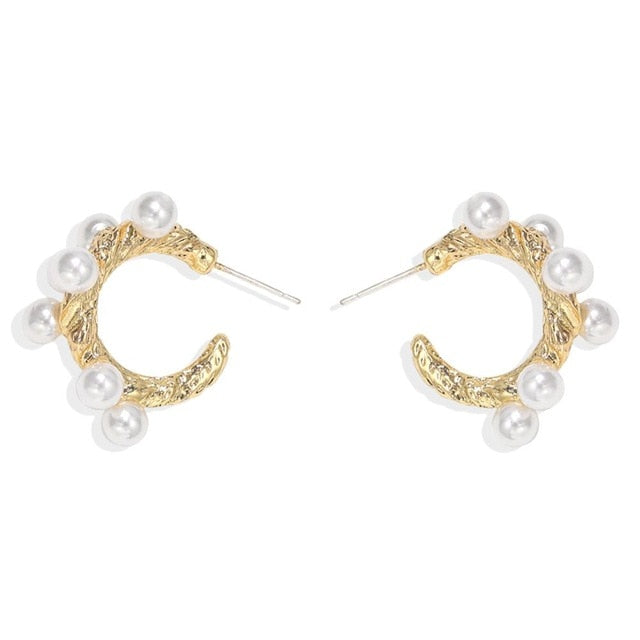 Simulated Pearls Trendy Hoop Earrings