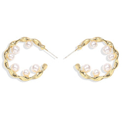 Simulated Pearls Trendy Hoop Earrings