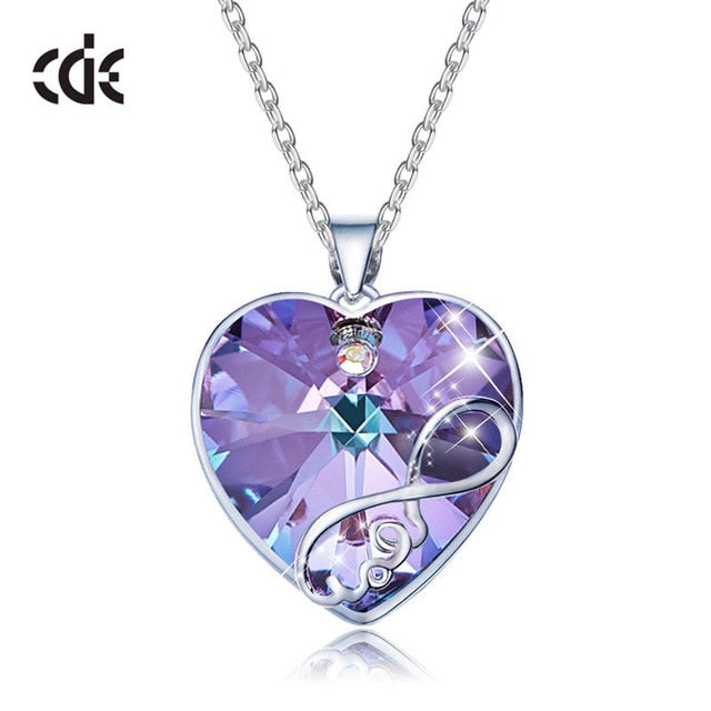 Long Link Chain Love Heart Crystal Pendant