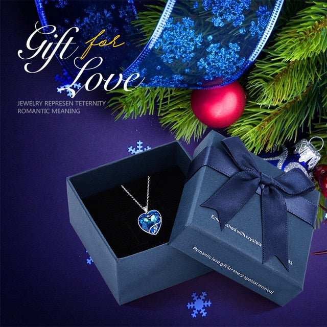 Long Link Chain Love Heart Crystal Pendant